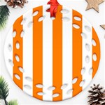 Vertical Stripes - White and Orange Round Filigree Ornament (Two Sides)