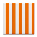 Vertical Stripes - White and Orange Tile Coaster
