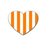 Vertical Stripes - White and Orange Rubber Coaster (Heart)