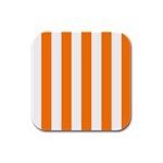 Vertical Stripes - White and Orange Rubber Square Coaster (4 pack)