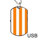 Vertical Stripes - White and Orange Dog Tag USB Flash (One Side)