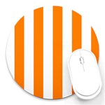 Vertical Stripes - White and Orange Round Mousepad
