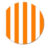 Vertical Stripes - White and Orange Magnet 5  (Round)