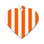 Vertical Stripes - White and Safety Orange Dog Tag Heart (One Side)