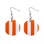 Vertical Stripes - White and Safety Orange 1  Button Earrings
