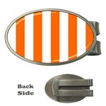 Vertical Stripes - White and Safety Orange Money Clip (Oval)