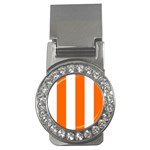 Vertical Stripes - White and Safety Orange Money Clip (CZ)