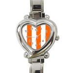 Vertical Stripes - White and Safety Orange Heart Italian Charm Watch
