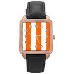 Vertical Stripes - White and Safety Orange Rose Gold Leather Watch