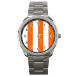 Vertical Stripes - White and Safety Orange Sport Metal Watch