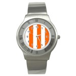 Vertical Stripes - White and Safety Orange Stainless Steel Watch