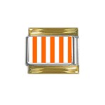 Vertical Stripes - White and Safety Orange Gold Trim Italian Charm (9mm)