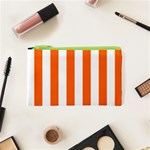 Vertical Stripes - White and Safety Orange Canvas Cosmetic Bag (XS)