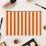 Vertical Stripes - White and Safety Orange Cosmetic Bag (L)
