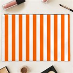 Vertical Stripes - White and Safety Orange Cosmetic Bag (XXL)