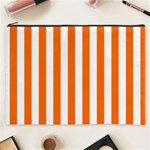 Vertical Stripes - White and Safety Orange Cosmetic Bag (XXXL)