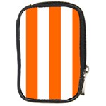 Vertical Stripes - White and Safety Orange Compact Camera Leather Case