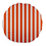 Vertical Stripes - White and Safety Orange Large 18  Premium Flano Round Cushion