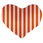 Vertical Stripes - White and Safety Orange Large 19  Premium Flano Heart Shape Cushion