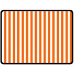 Vertical Stripes - White and Safety Orange Fleece Blanket (Large) (One Side)
