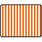 Vertical Stripes - White and Safety Orange Double Sided Fleece Blanket (Medium) (Two Sides)