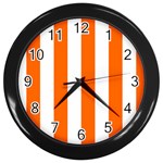 Vertical Stripes - White and Safety Orange Wall Clock (Black)