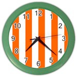 Vertical Stripes - White and Safety Orange Color Wall Clock