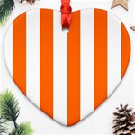 Vertical Stripes - White and Safety Orange Heart Ornament (Two Sides)