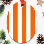 Vertical Stripes - White and Safety Orange Oval Ornament (Two Sides)