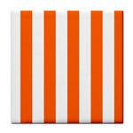 Vertical Stripes - White and Safety Orange Tile Coaster