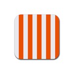 Vertical Stripes - White and Safety Orange Rubber Coaster (Square)