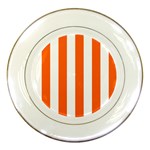 Vertical Stripes - White and Safety Orange Porcelain Plate