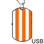 Vertical Stripes - White and Safety Orange Dog Tag USB Flash (One Side)