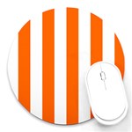 Vertical Stripes - White and Safety Orange Round Mousepad