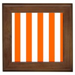 Vertical Stripes - White and Safety Orange Framed Tile