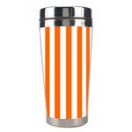 Vertical Stripes - White and Safety Orange Stainless Steel Travel Tumbler