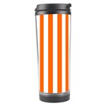 Vertical Stripes - White and Safety Orange Travel Tumbler