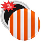 Vertical Stripes - White and Safety Orange 3  Magnet (10 pack)