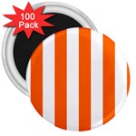 Vertical Stripes - White and Safety Orange 3  Magnet (100 pack)