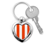 Vertical Stripes - White and Tangelo Orange Key Chain (Heart)