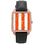 Vertical Stripes - White and Tangelo Orange Rose Gold Leather Watch