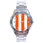 Vertical Stripes - White and Tangelo Orange Stainless Steel Analogue Watch