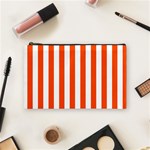 Vertical Stripes - White and Tangelo Orange Cosmetic Bag (M)