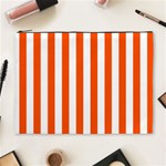 Vertical Stripes - White and Tangelo Orange Cosmetic Bag (XL)