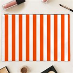 Vertical Stripes - White and Tangelo Orange Cosmetic Bag (XXL)
