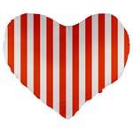 Vertical Stripes - White and Tangelo Orange Large 19  Premium Heart Shape Cushion