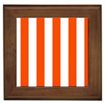 Vertical Stripes - White and Tangelo Orange Framed Tile