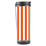 Vertical Stripes - White and Tangelo Orange Travel Tumbler