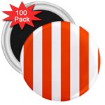 Vertical Stripes - White and Tangelo Orange 3  Magnet (100 pack)