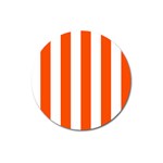Vertical Stripes - White and Tangelo Orange Magnet 3  (Round)
